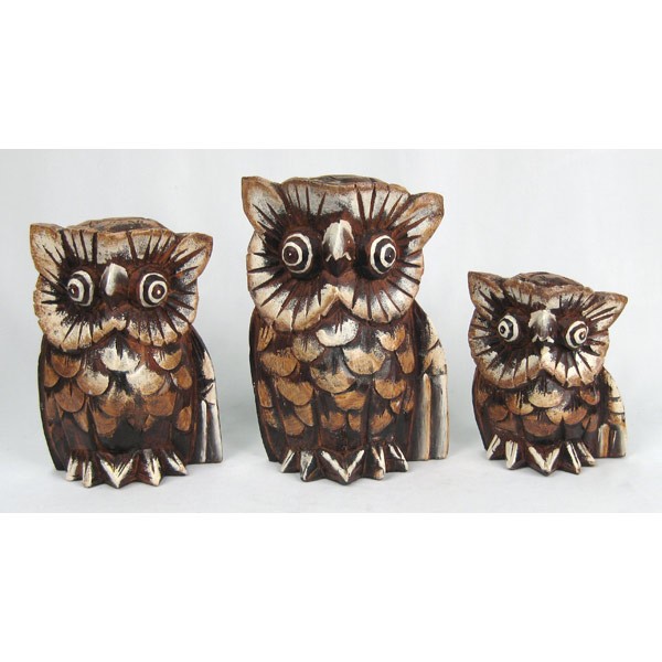 Wooden Set Of 3 Owls - Click Image to Close